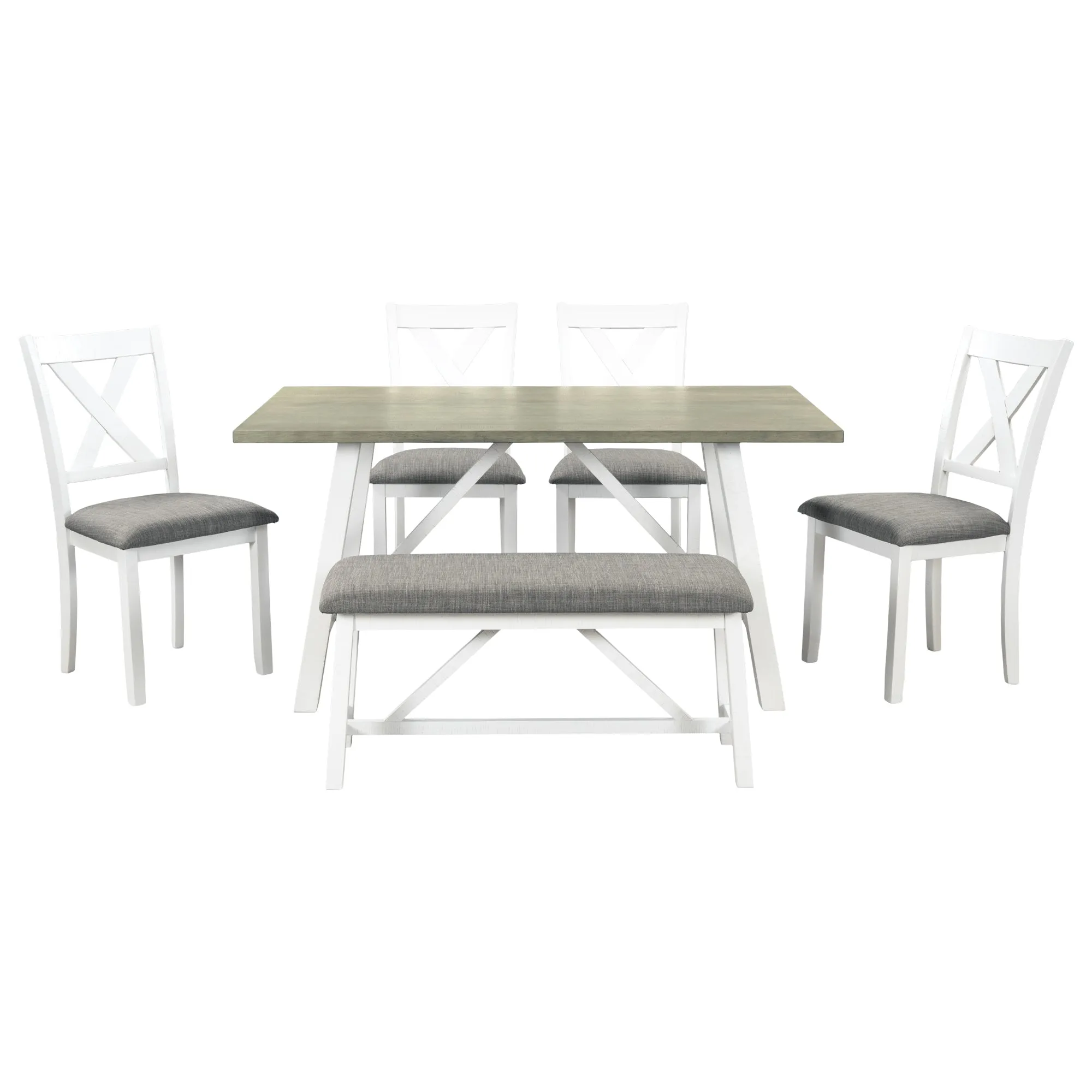 6 Piece Dining Table Set Rustic Style,White Gray