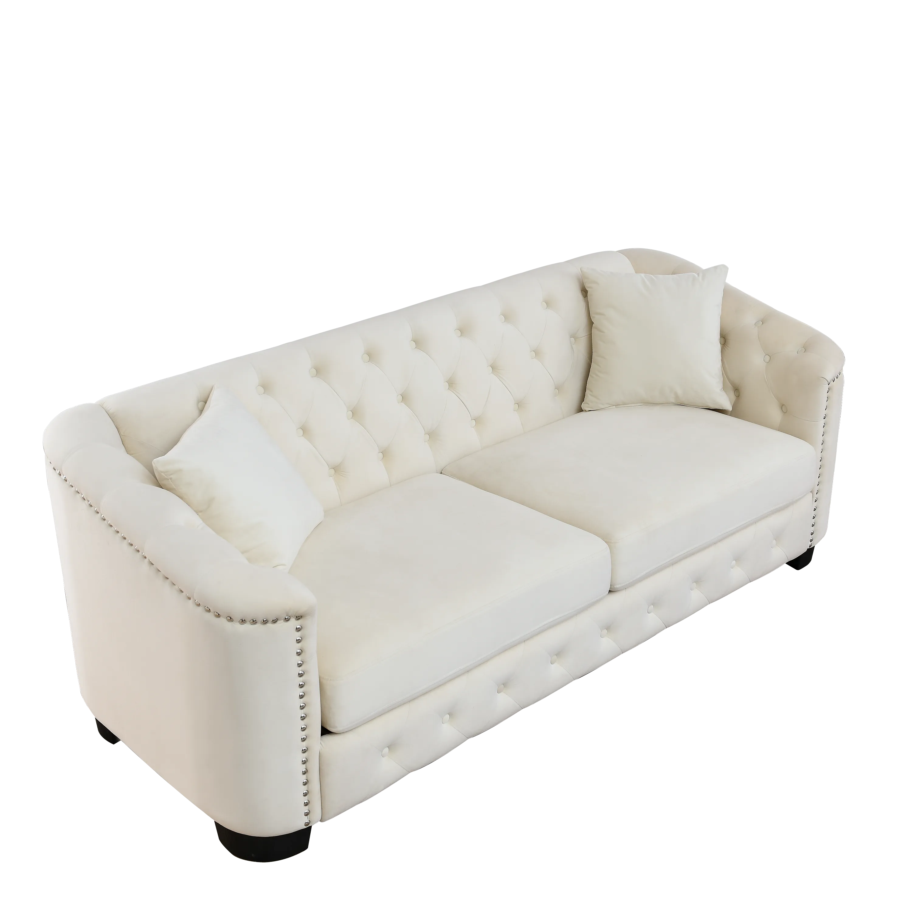 77" Modern Chesterfield Velvet Sofa with Nailhead Arms and 2 Cushions for Living Room