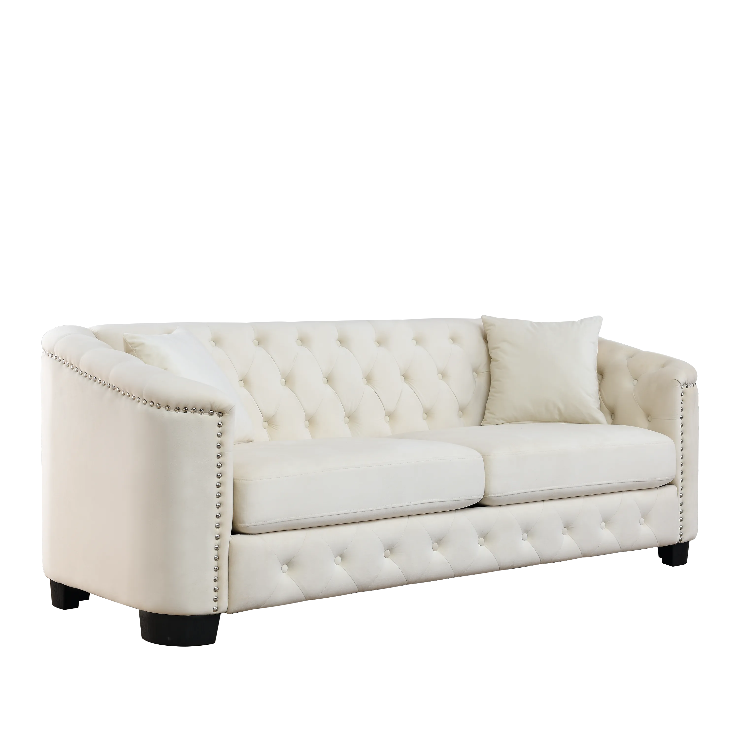 77" Modern Chesterfield Velvet Sofa with Nailhead Arms and 2 Cushions for Living Room