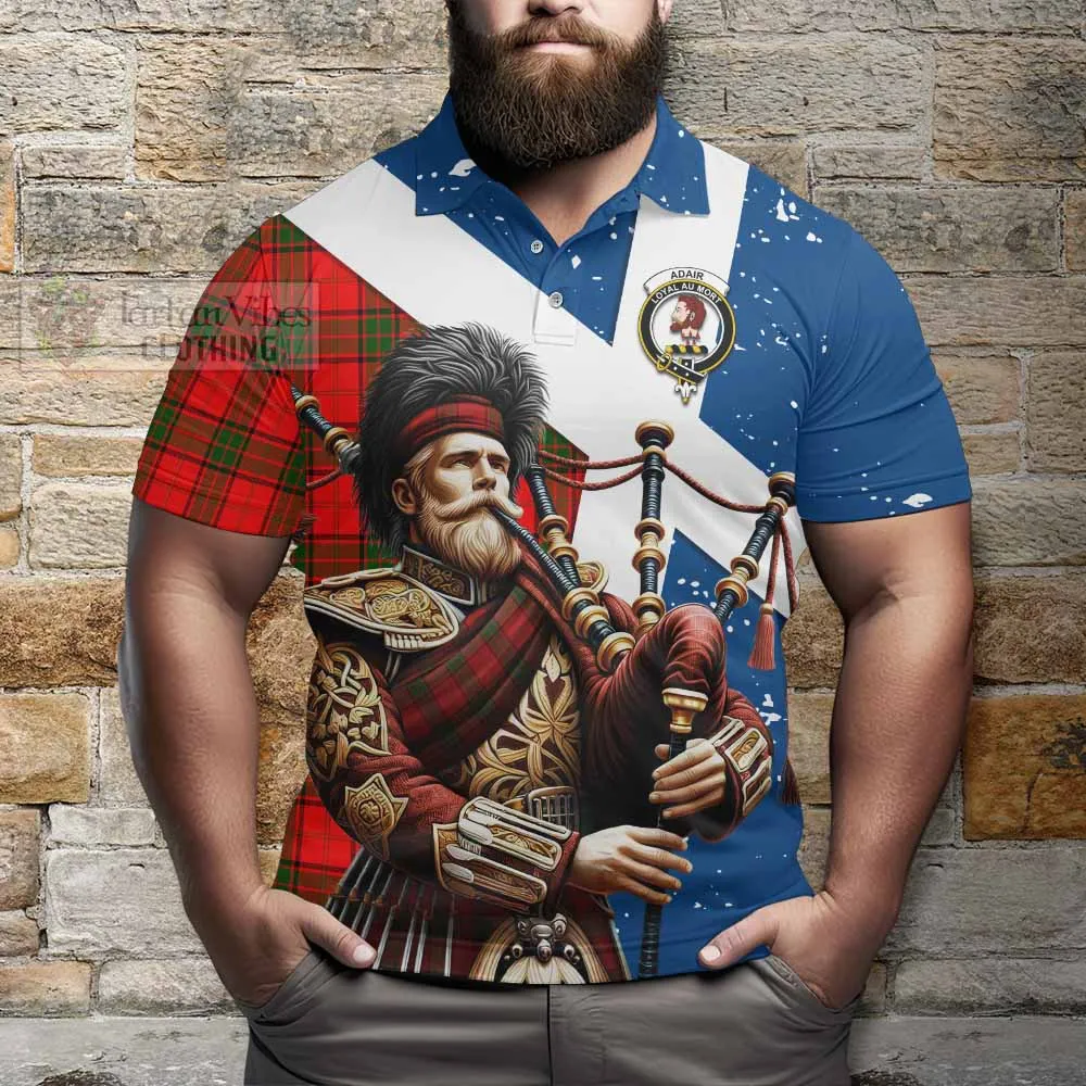 Adair Tartan Polo Shirt with Family Crest Scottish Bagpiper Vibes