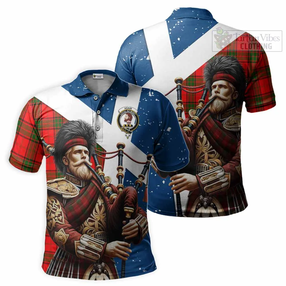 Adair Tartan Polo Shirt with Family Crest Scottish Bagpiper Vibes