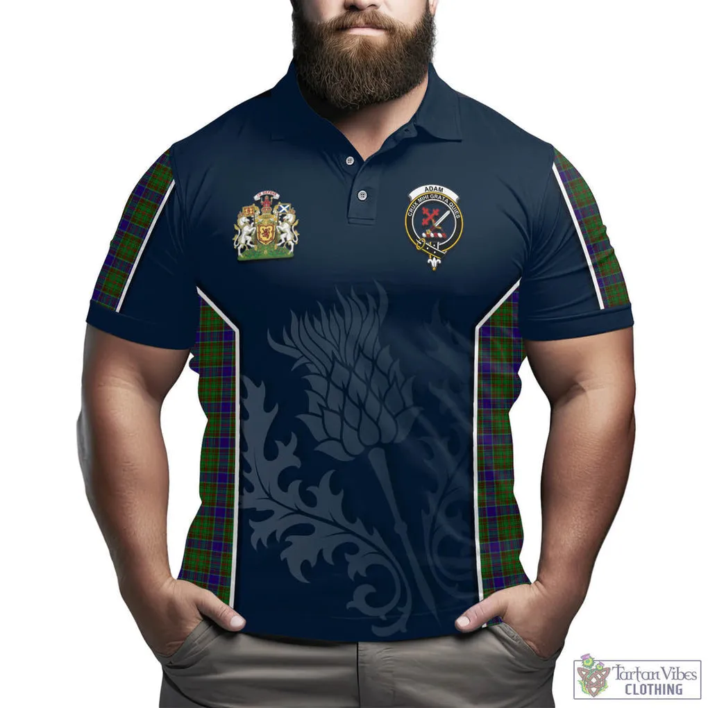 Adam Tartan Men's Polo Shirt with Family Crest and Scottish Thistle Vibes Sport Style