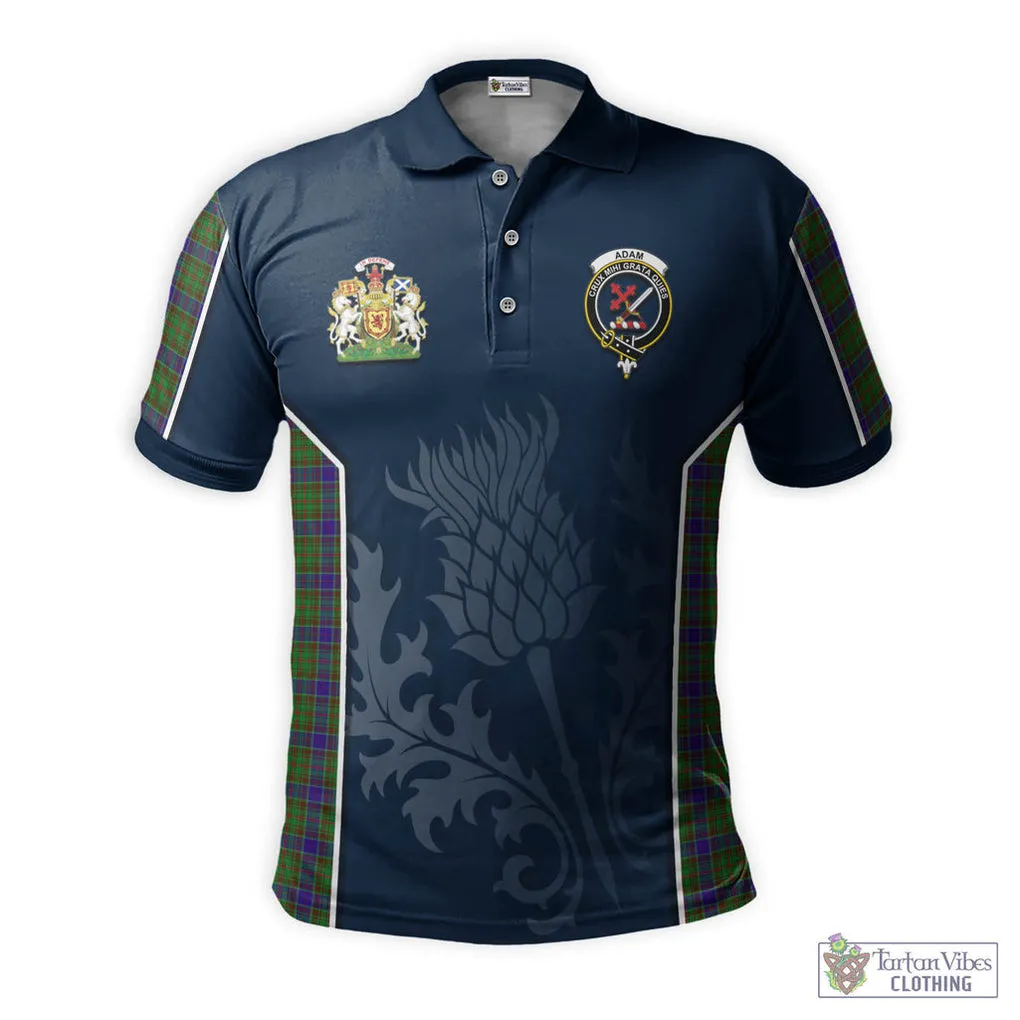 Adam Tartan Men's Polo Shirt with Family Crest and Scottish Thistle Vibes Sport Style