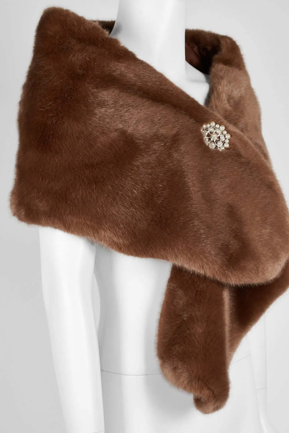 Adrianna Papell Faux Fur Shawl with Brooch