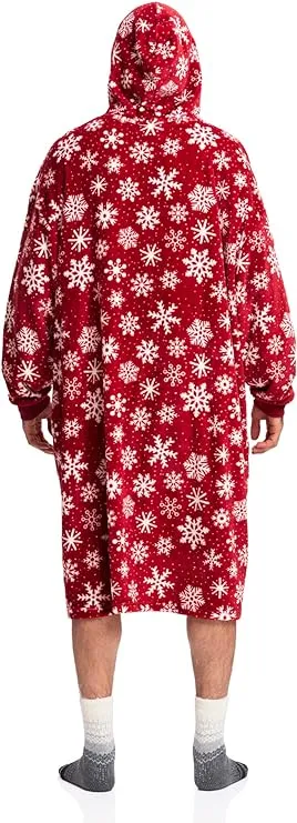 Adults' Red Sherpa Wearable Blanket Hoodie with Snowflake Design