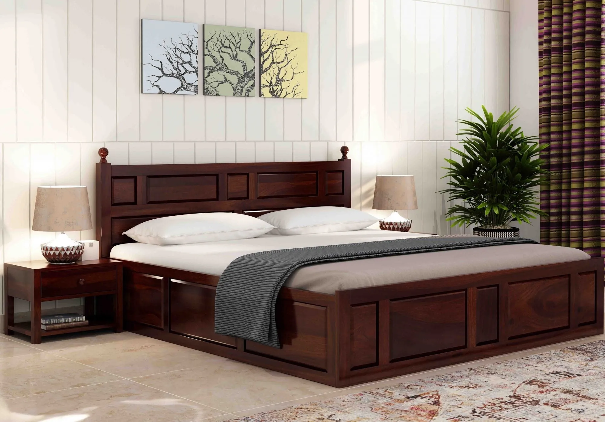 Advin Sheesham Wood Bed with Box Storage