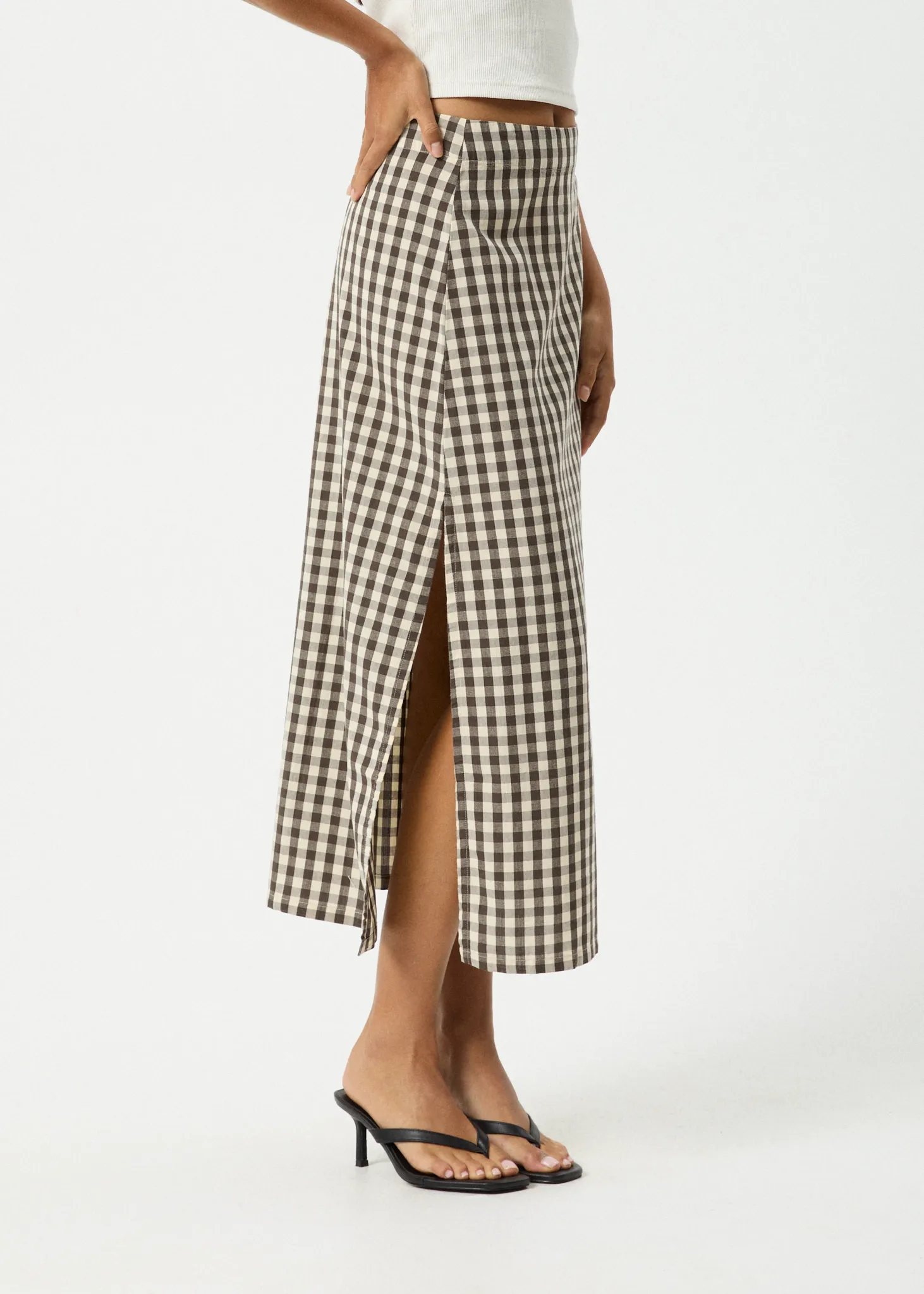 AFENDS Womens Gambet Check - Midi Skirt - Black / Sand