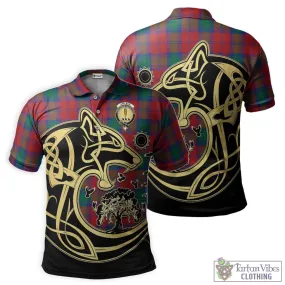 Affleck Tartan Polo Shirt with Family Crest Celtic Wolf Style