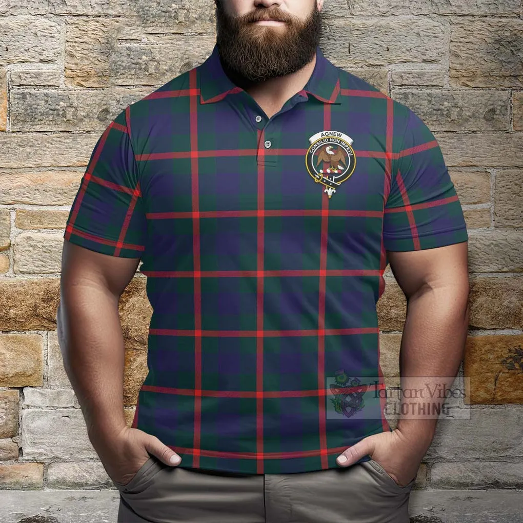 Agnew Tartan Polo Shirt with Family Crest and Bearded Skull Holding Bottles of Whiskey