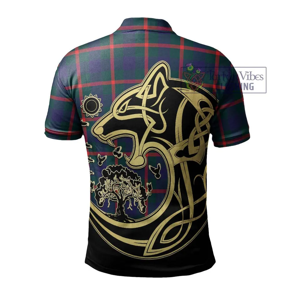 Agnew Tartan Polo Shirt with Family Crest Celtic Wolf Style