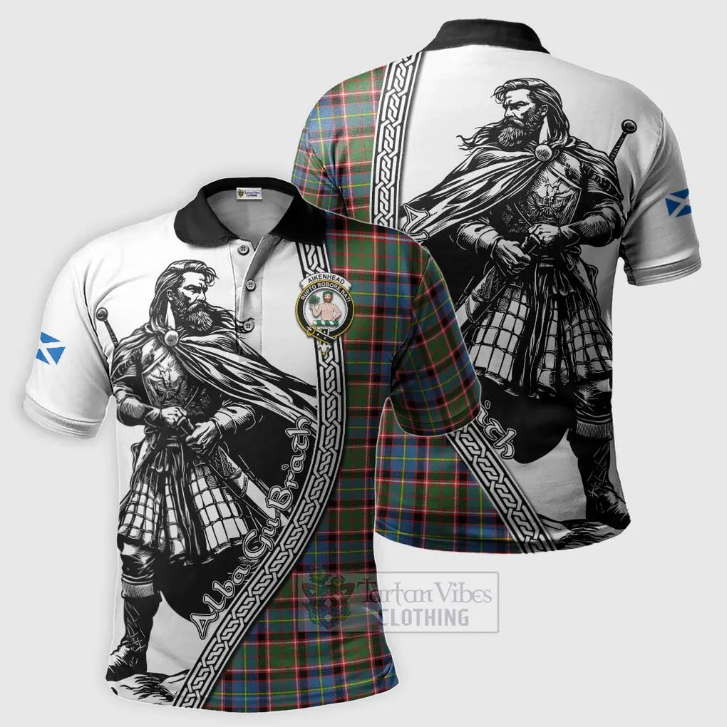 Aikenhead Tartan Clan Crest Polo Shirt with Highlander Warrior Celtic Style