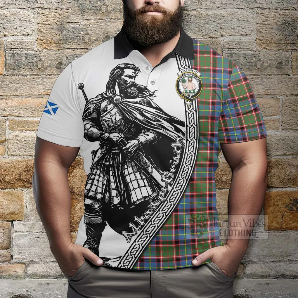 Aikenhead Tartan Clan Crest Polo Shirt with Highlander Warrior Celtic Style