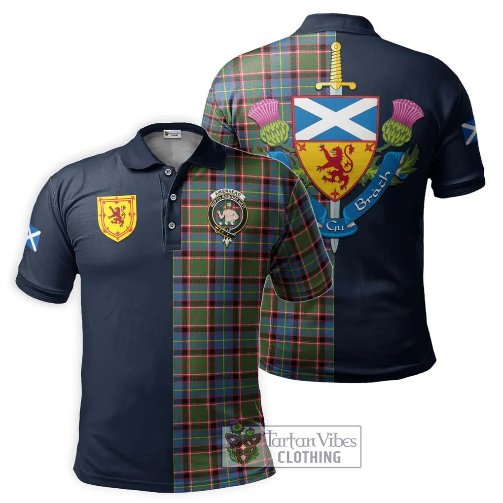 Aikenhead Tartan Polo Shirt Alba with Scottish Lion Royal Arm Half Style