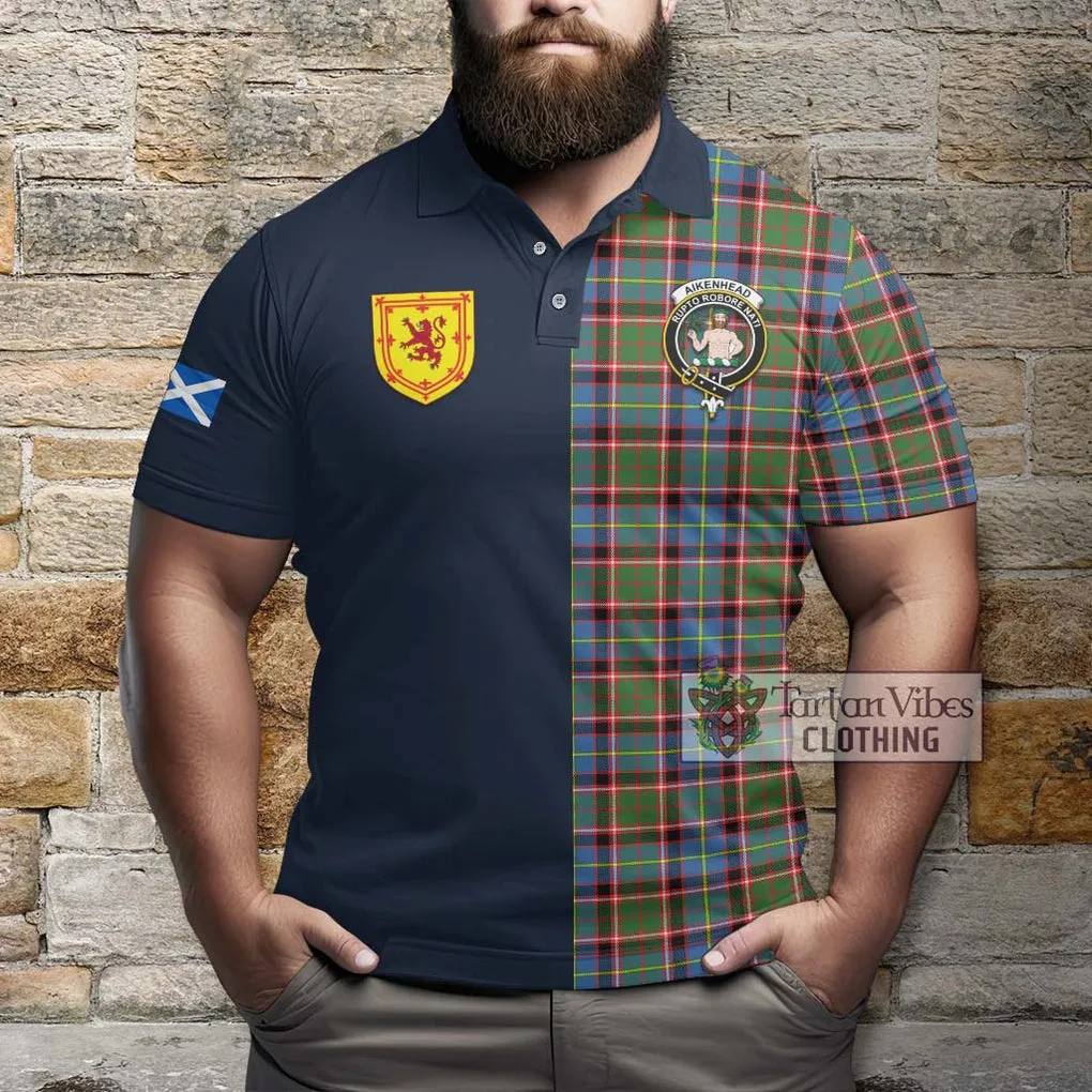 Aikenhead Tartan Polo Shirt Alba with Scottish Lion Royal Arm Half Style