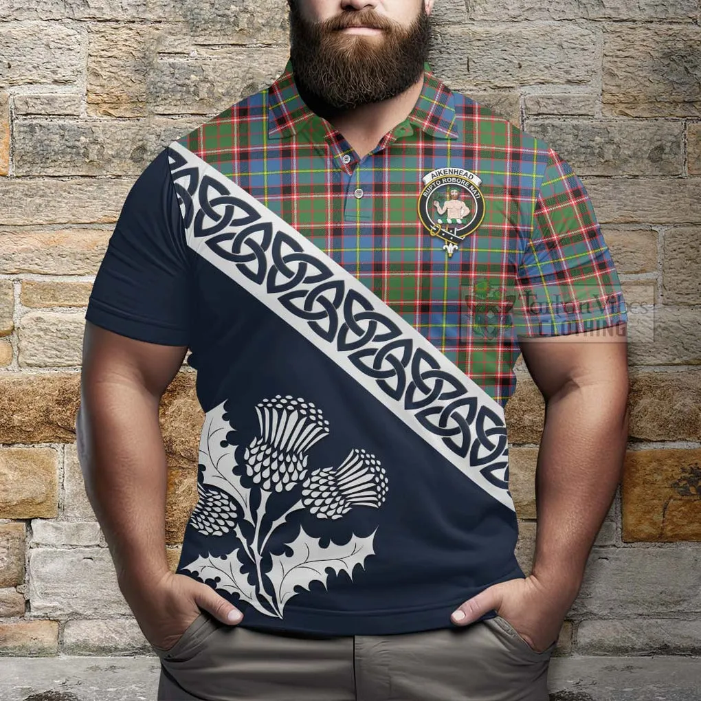 Aikenhead Tartan Polo Shirt Featuring Thistle and Scotland Map