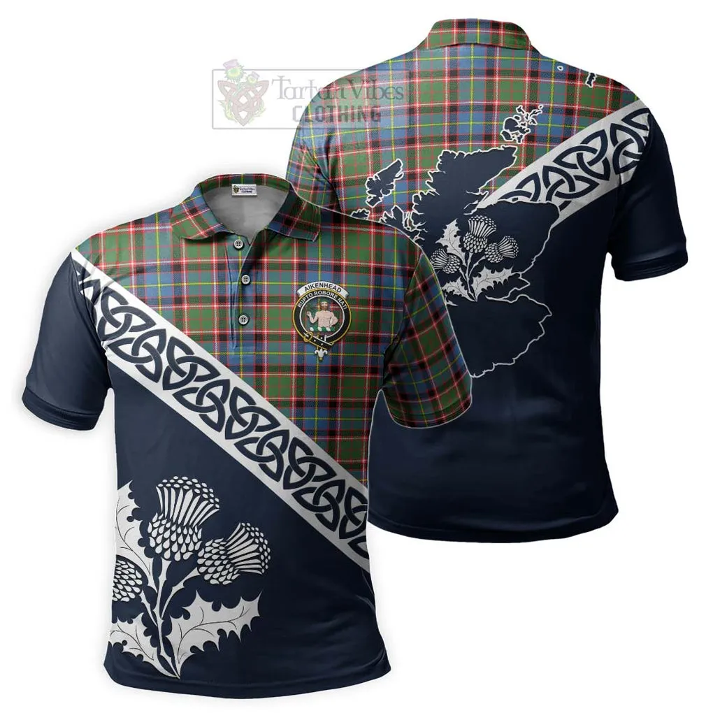 Aikenhead Tartan Polo Shirt Featuring Thistle and Scotland Map