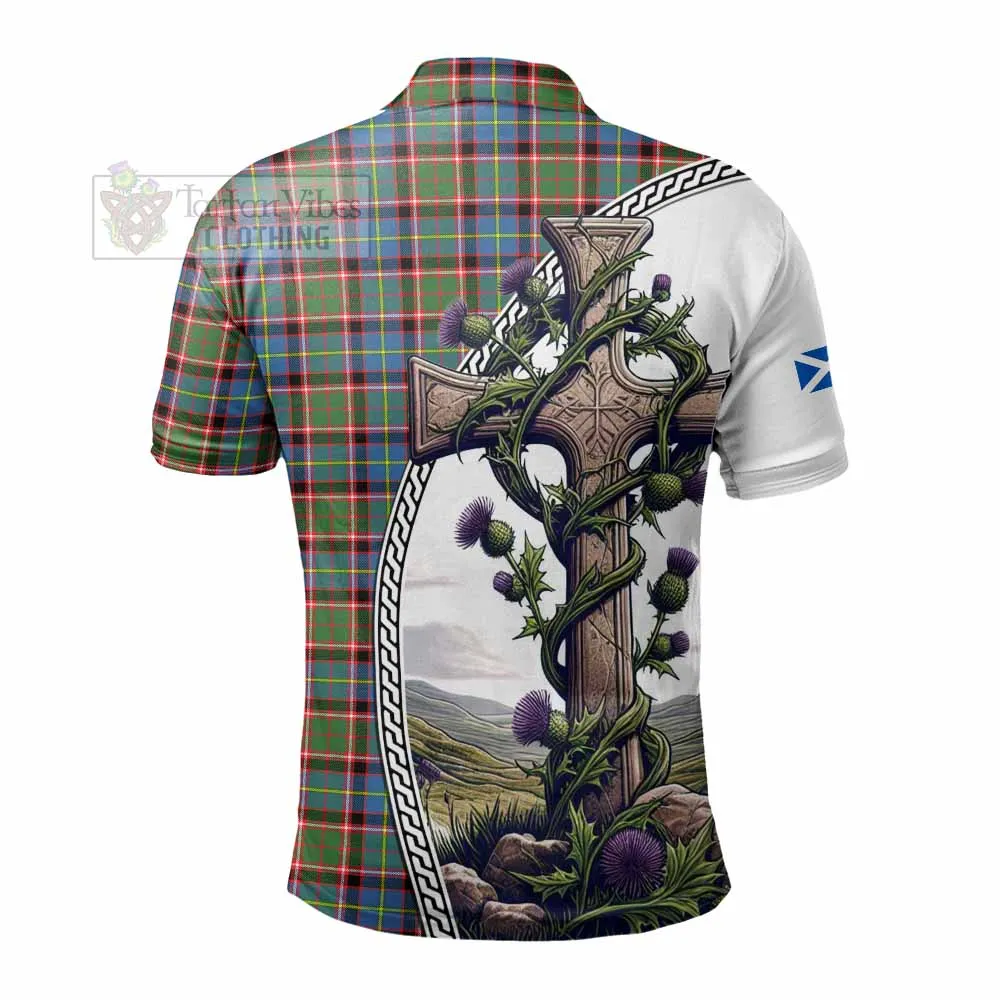 Aikenhead Tartan Polo Shirt with Family Crest and St. Andrew's Cross Accented by Thistle Vines