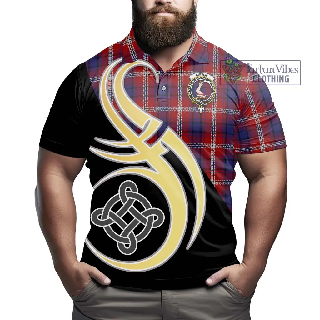 Ainslie Tartan Polo Shirt with Family Crest and Celtic Symbol Style