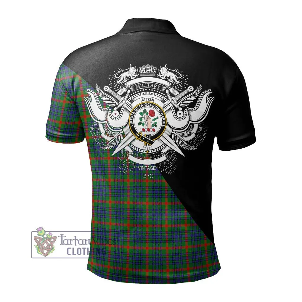 Aiton Tartan Polo Shirt with Family Crest and Military Logo Style