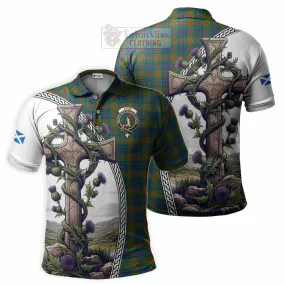 Aiton Tartan Polo Shirt with Family Crest and St. Andrew's Cross Accented by Thistle Vines