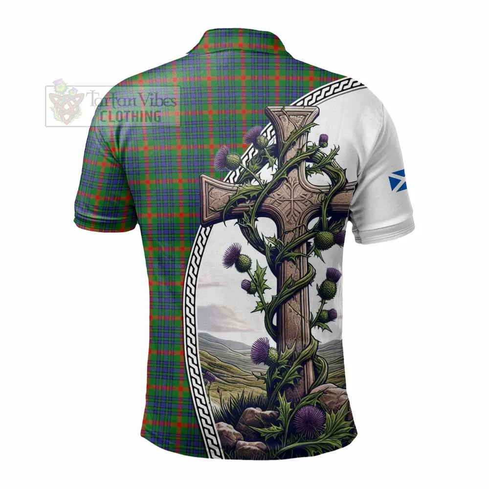 Aiton Tartan Polo Shirt with Family Crest and St. Andrew's Cross Accented by Thistle Vines