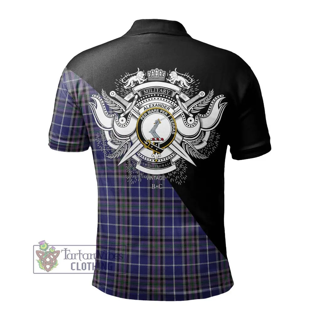 Alexander of Menstry Tartan Polo Shirt with Family Crest and Military Logo Style