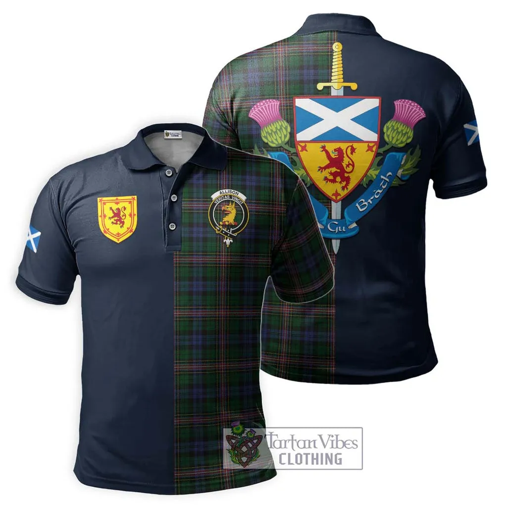 Allison Tartan Polo Shirt Alba with Scottish Lion Royal Arm Half Style