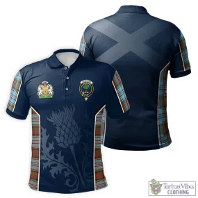 Anderson Ancient Tartan Men's Polo Shirt with Family Crest and Scottish Thistle Vibes Sport Style