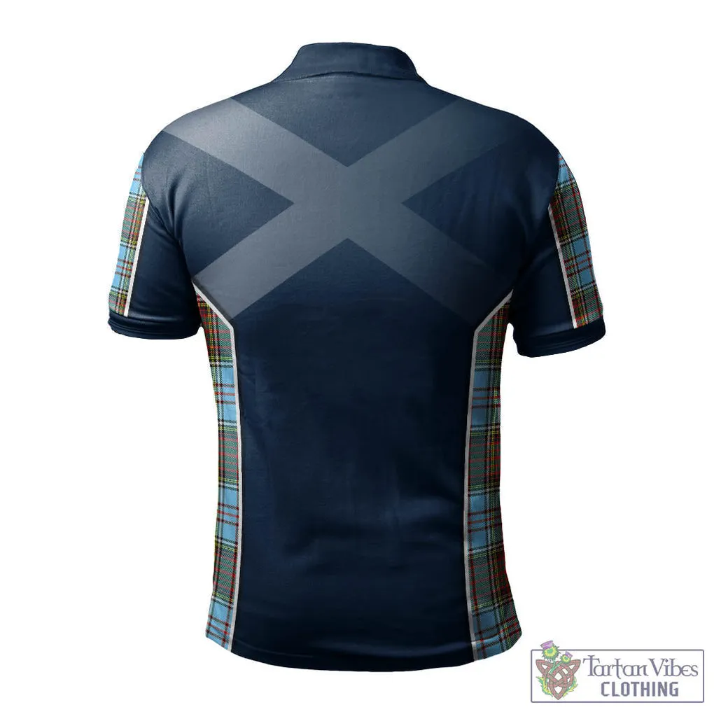 Anderson Ancient Tartan Men's Polo Shirt with Family Crest and Scottish Thistle Vibes Sport Style