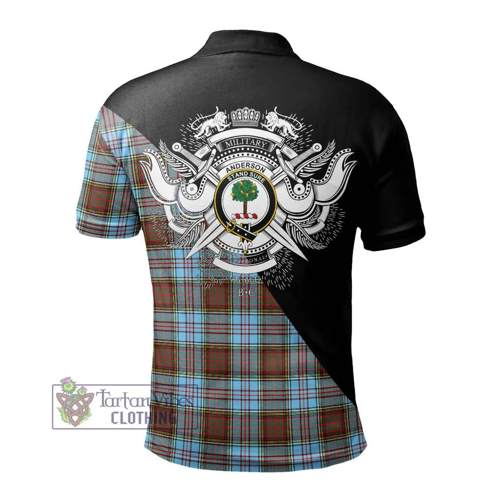 Anderson Ancient Tartan Polo Shirt with Family Crest and Military Logo Style