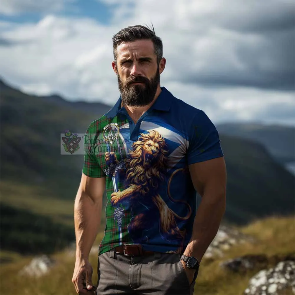 Anstruther Tartan Family Crest Men's Polo Shirt with Scottish Majestic Lion