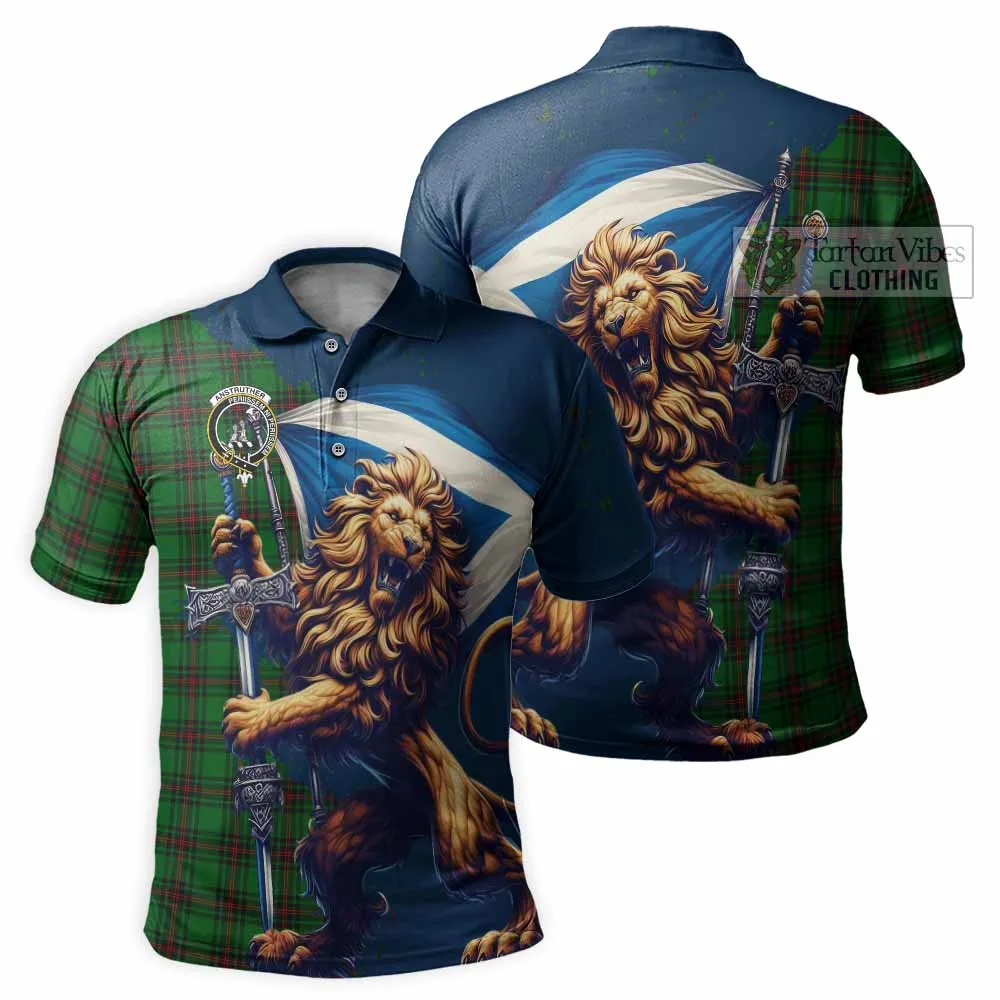 Anstruther Tartan Family Crest Men's Polo Shirt with Scottish Majestic Lion