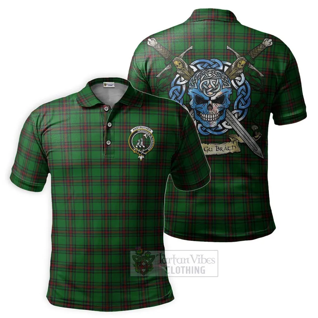 Anstruther Tartan Polo Shirt with Family Crest Celtic Skull Style