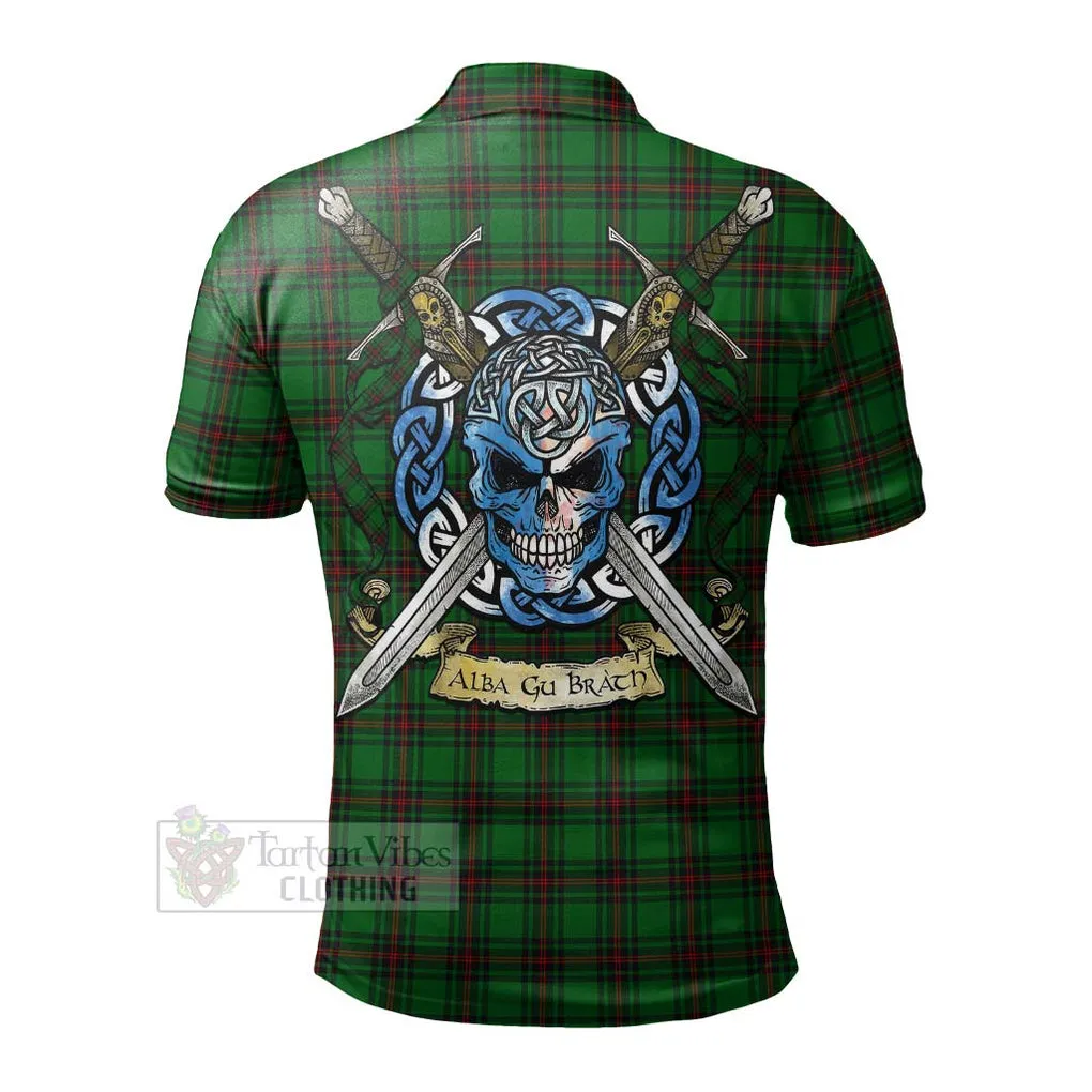 Anstruther Tartan Polo Shirt with Family Crest Celtic Skull Style