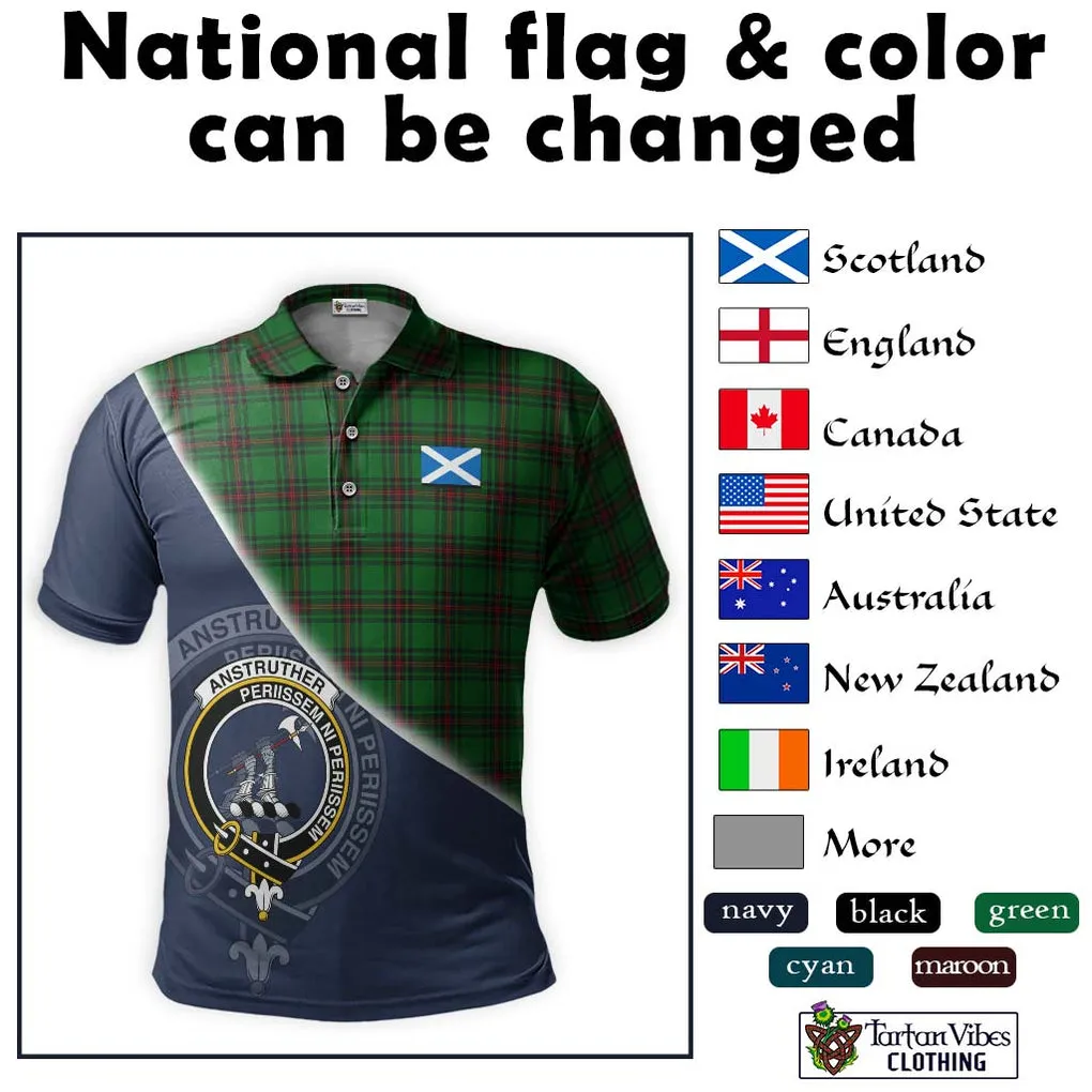 Anstruther Tartan Polo Shirt with Personalised National Flag and Family Crest Half Style