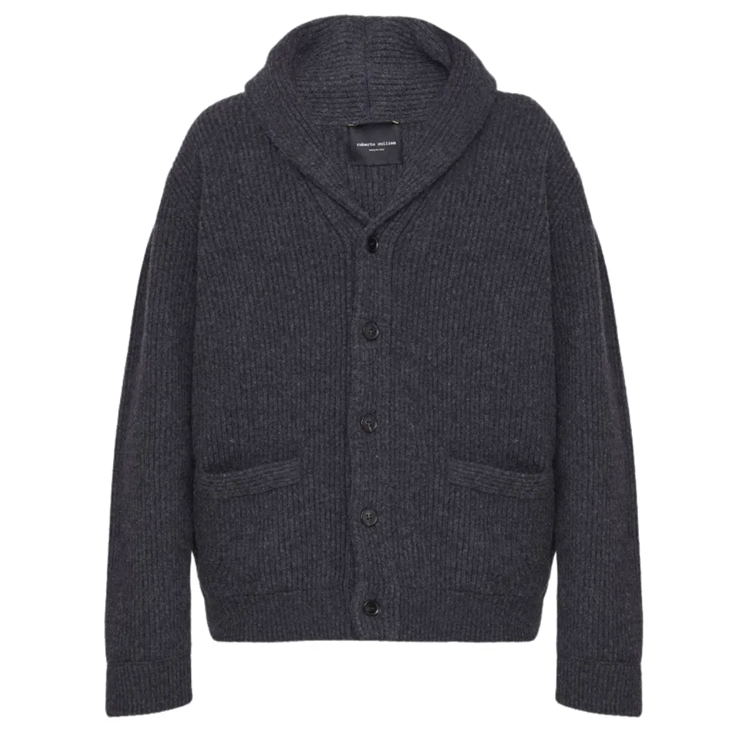 Anthracite Cashmere Wool Shawl Collar Knit Cardigan