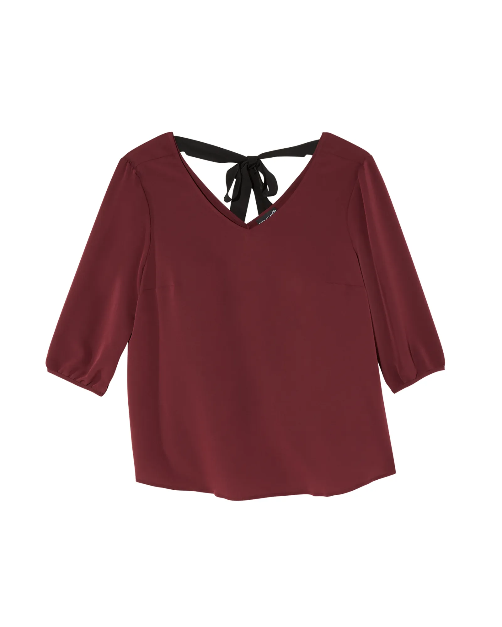 Arelis 3/4 Blouson Sleeve Blouse with Tie Back | Burgundy / Black