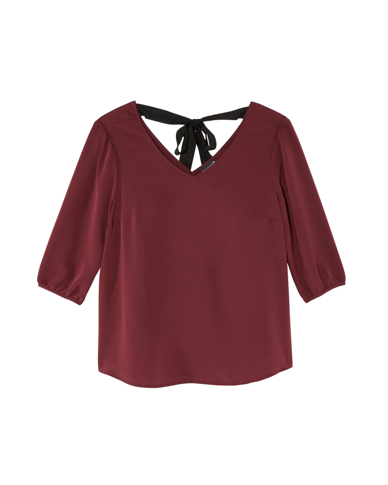 Arelis 3/4 Blouson Sleeve Blouse with Tie Back | Burgundy / Black