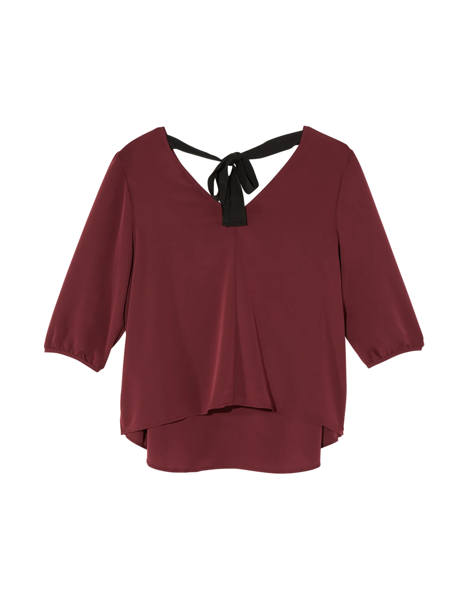 Arelis 3/4 Blouson Sleeve Blouse with Tie Back | Burgundy / Black