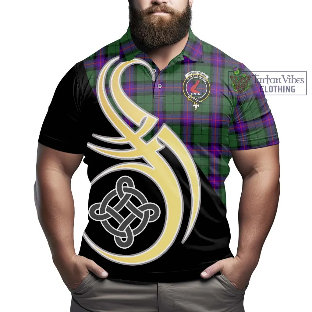 Armstrong Modern Tartan Polo Shirt with Family Crest and Celtic Symbol Style