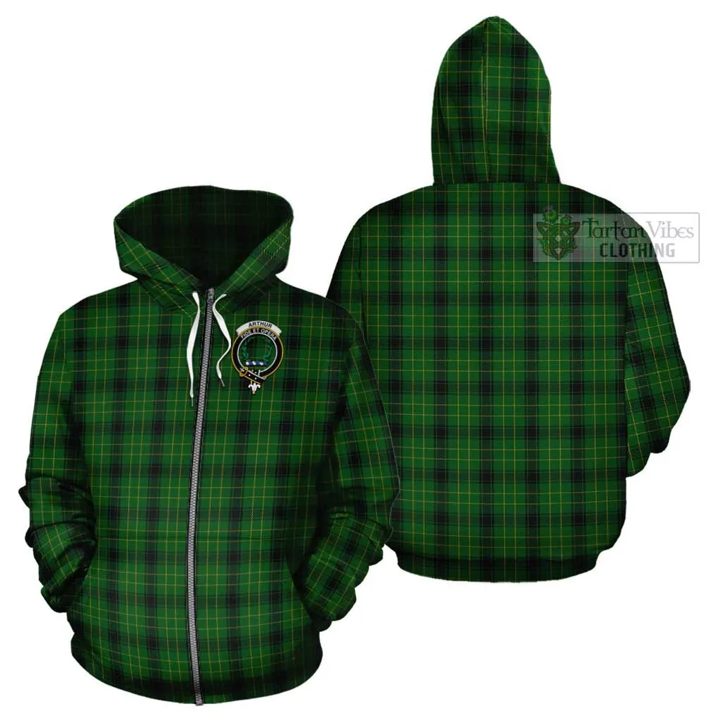 Arthur Highland Tartan Cotton Hoodie with Family Crest