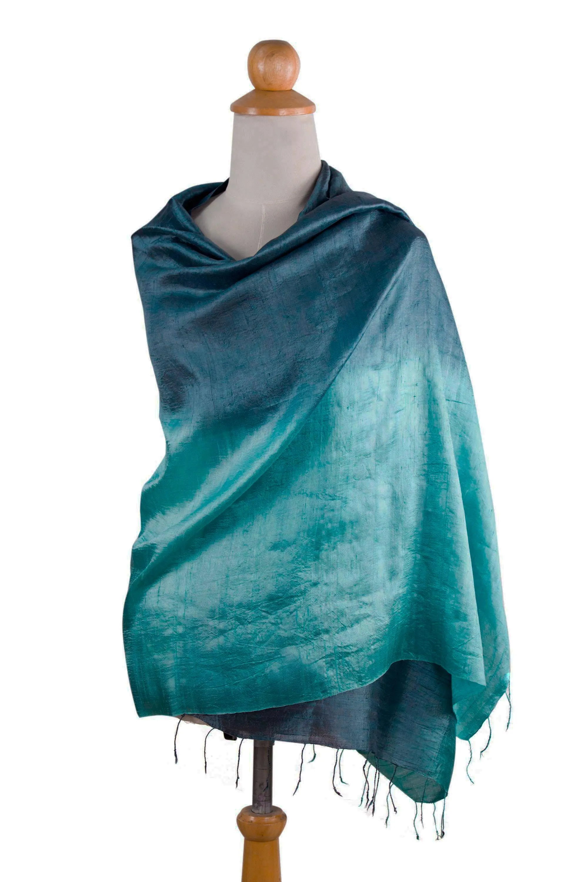 Artisan Crafted Silk Shawl - Shimmering Green | NOVICA