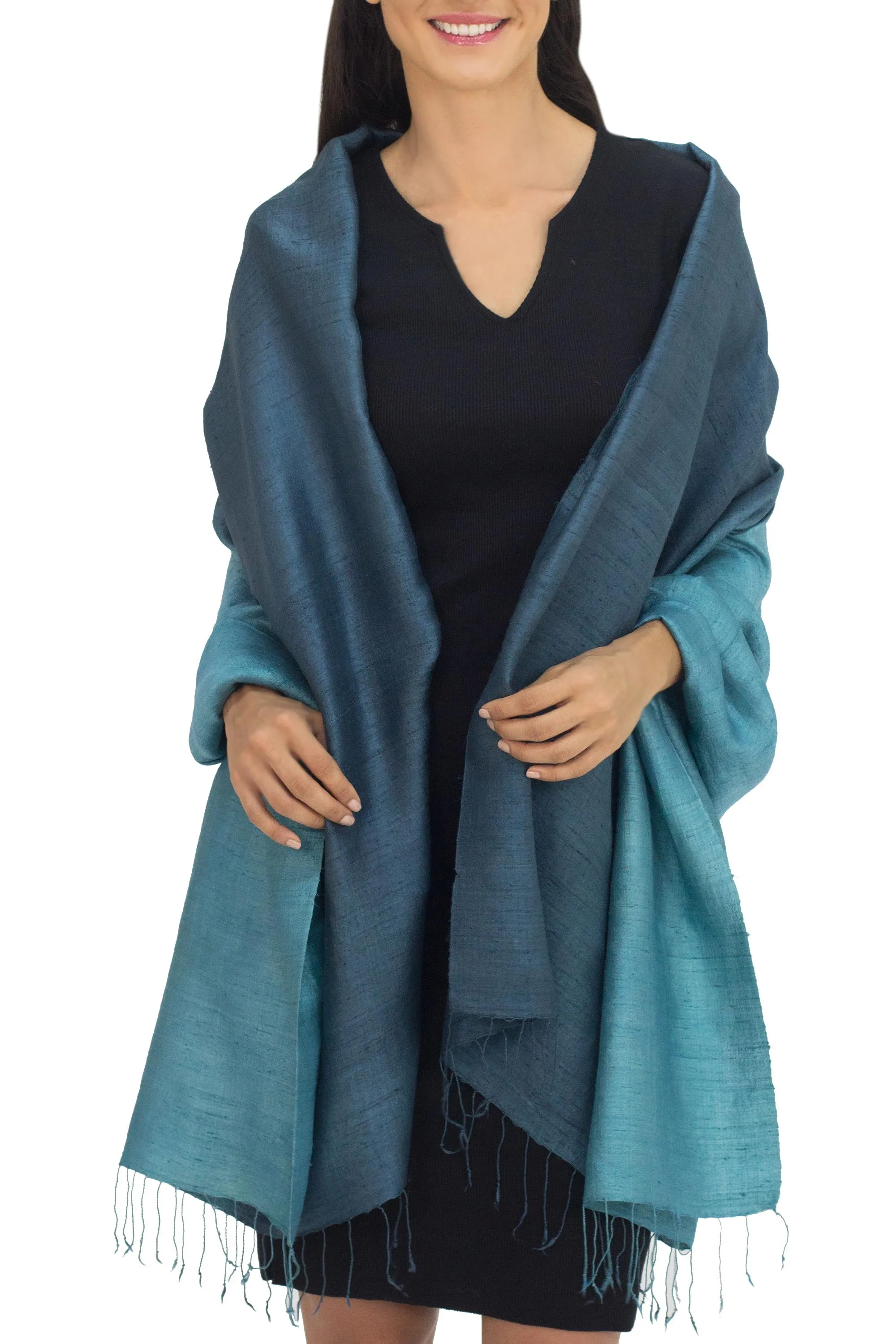 Artisan Crafted Silk Shawl - Shimmering Green | NOVICA