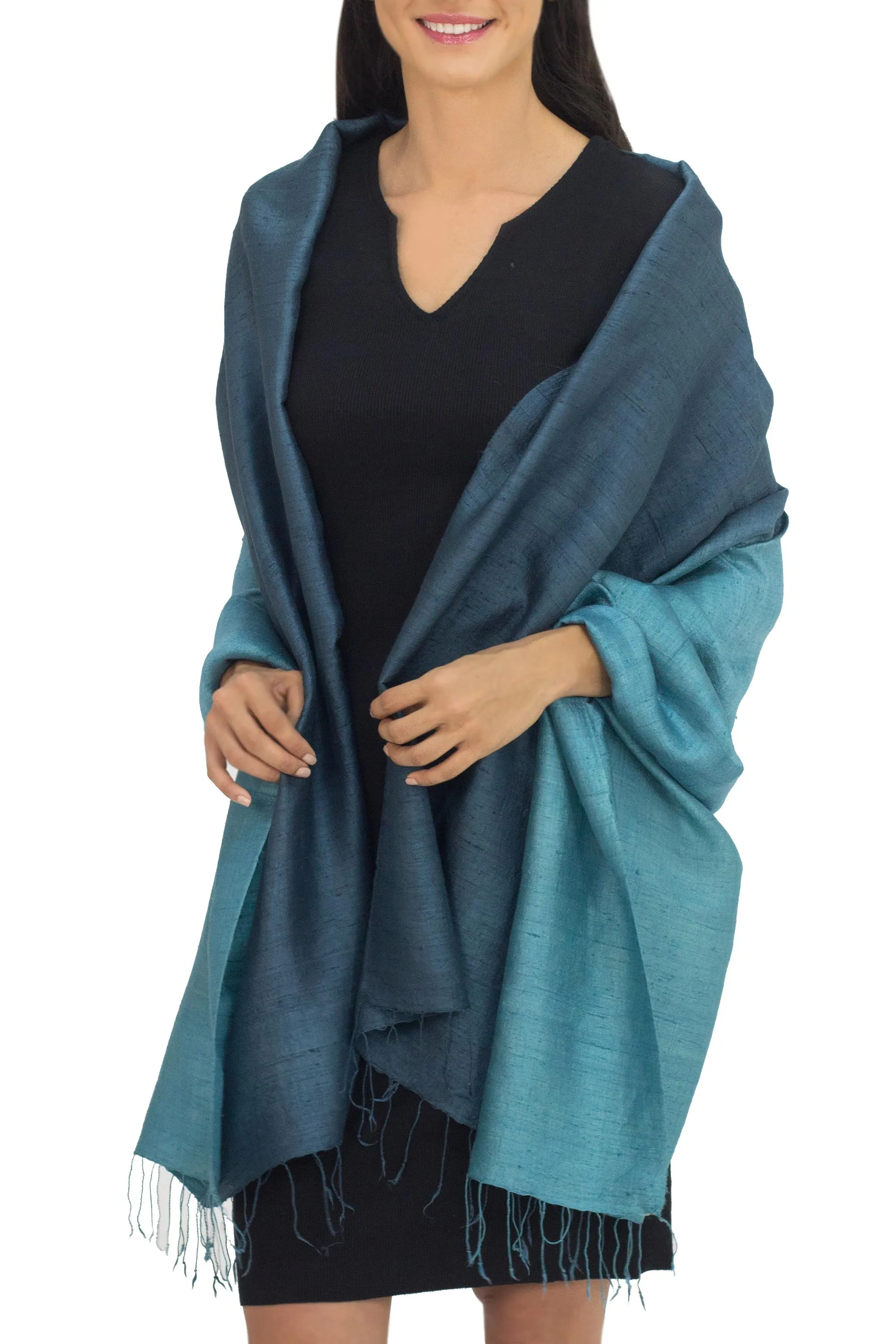 Artisan Crafted Silk Shawl - Shimmering Green | NOVICA