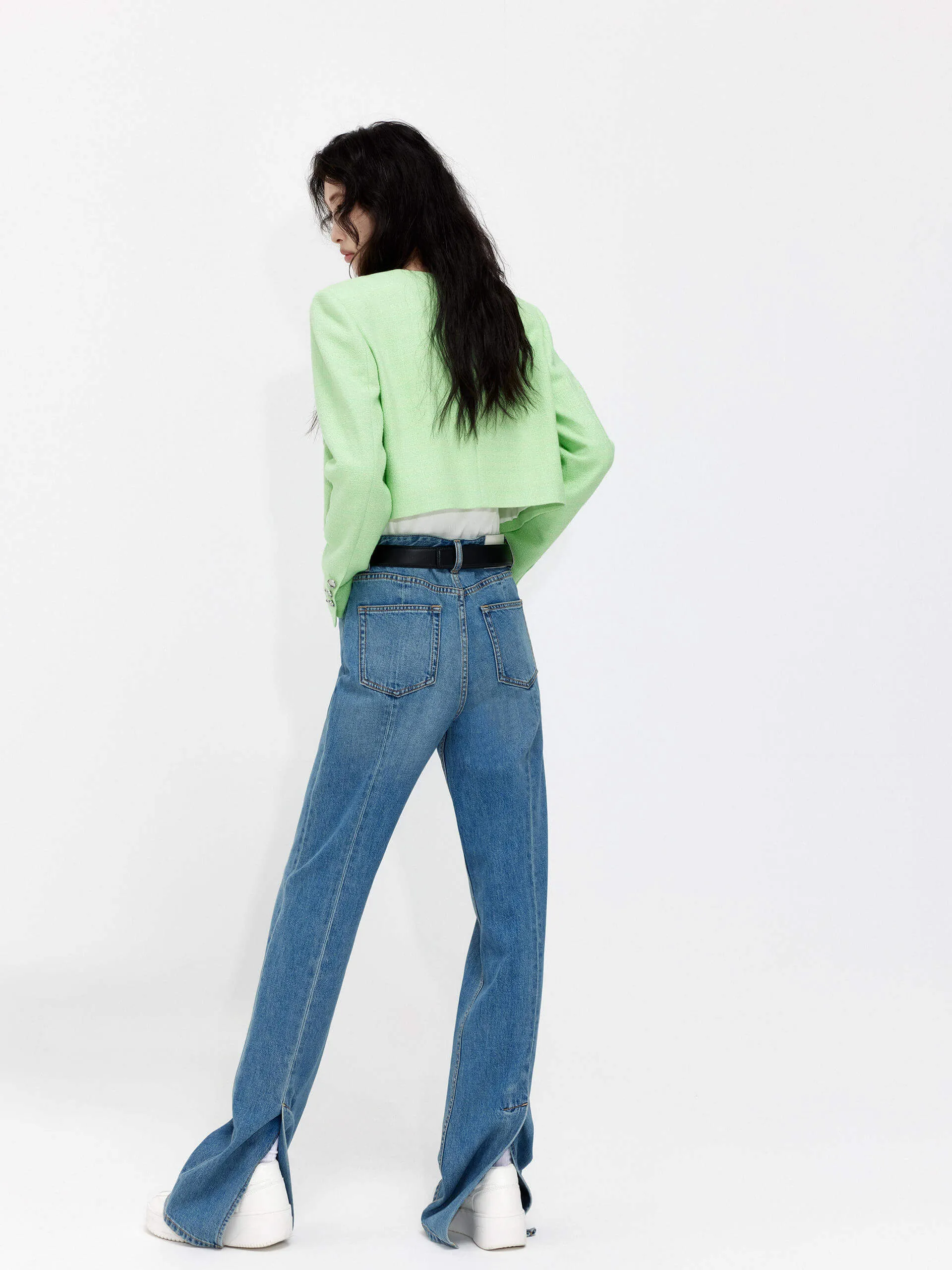 Back Slit Straight Jeans