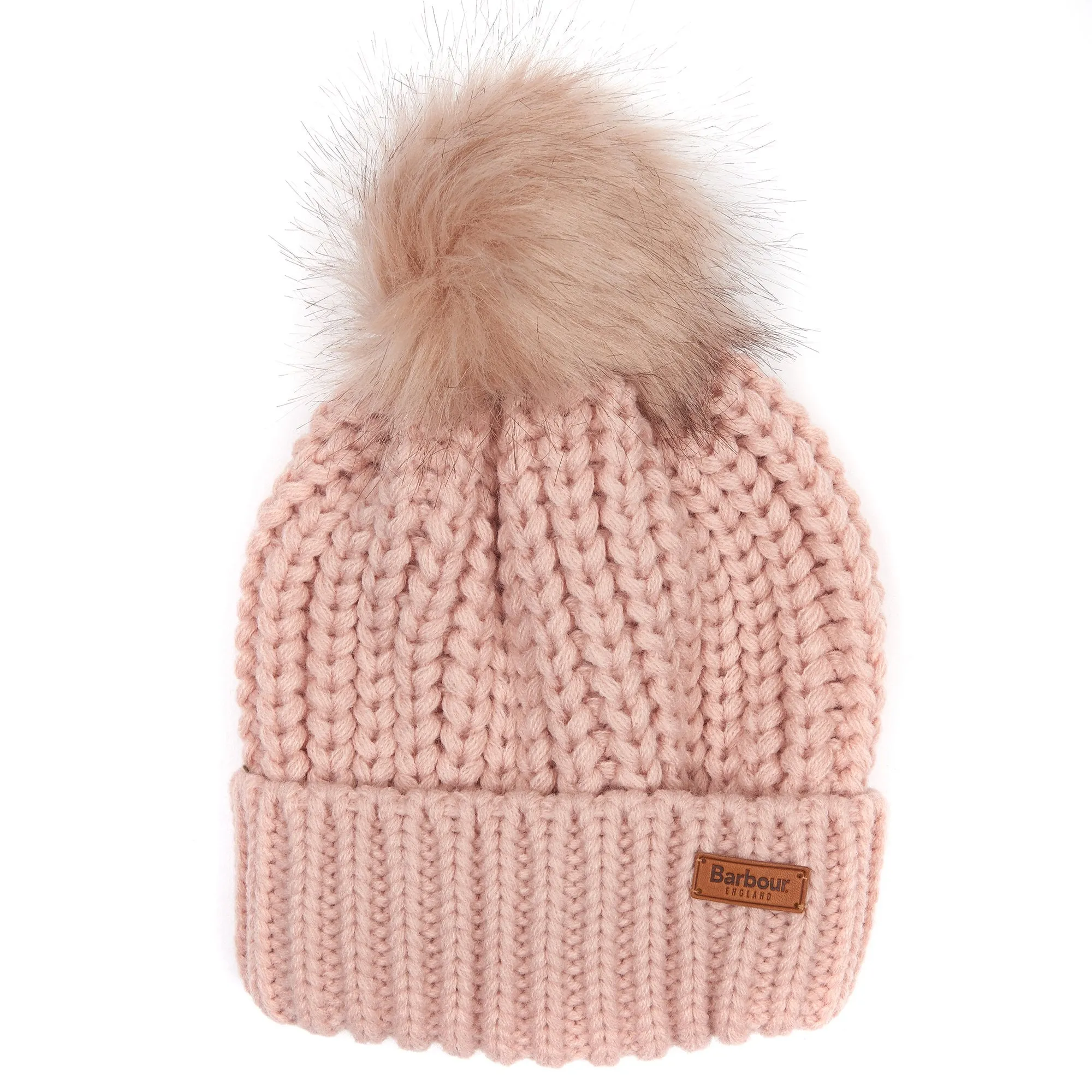 Barbour Ladies Saltburn Beanie Hat with Faux Fur Pom-Pom