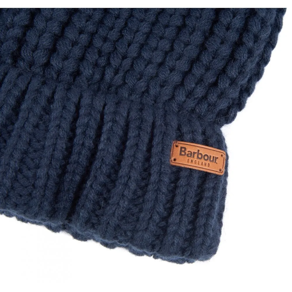 Barbour Ladies Saltburn Beanie Hat with Faux Fur Pom-Pom