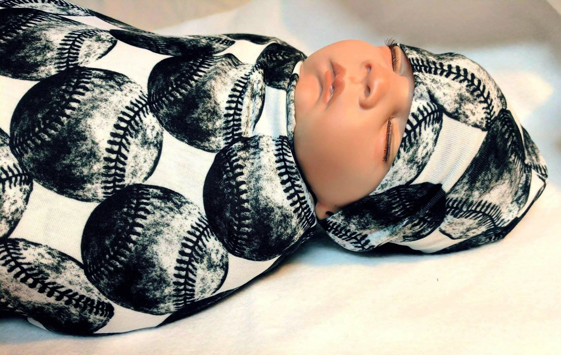 Baseball Baby Swaddle   Hat or Headband,Sports Nursery,Black White Vintage,Receiving Blanket,That My Grandson,Baby Shower