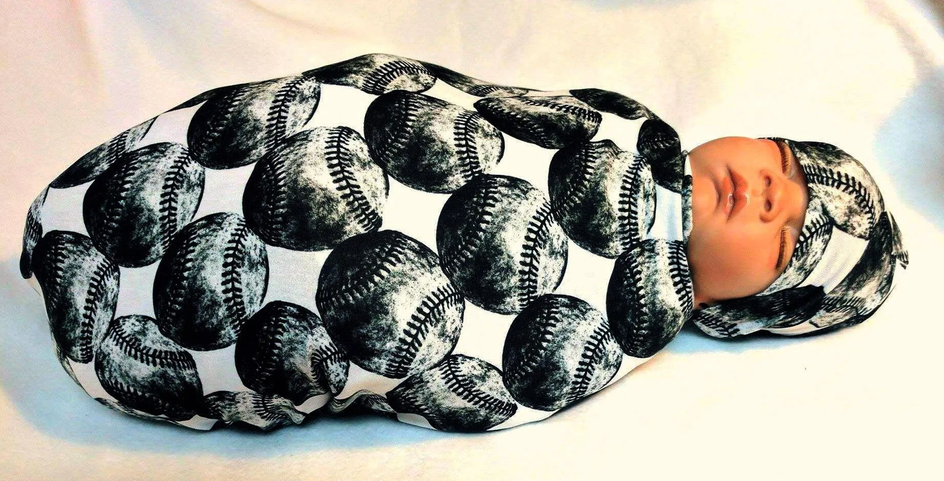 Baseball Baby Swaddle   Hat or Headband,Sports Nursery,Black White Vintage,Receiving Blanket,That My Grandson,Baby Shower