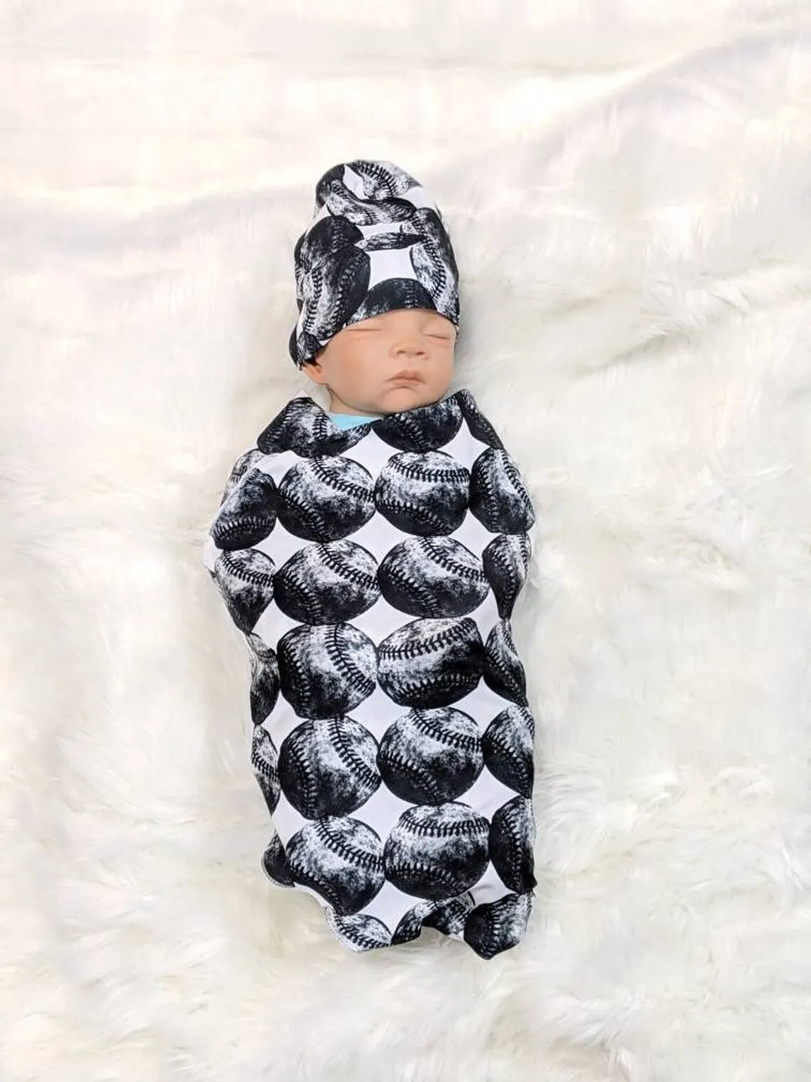 Baseball Baby Swaddle   Hat or Headband,Sports Nursery,Black White Vintage,Receiving Blanket,That My Grandson,Baby Shower